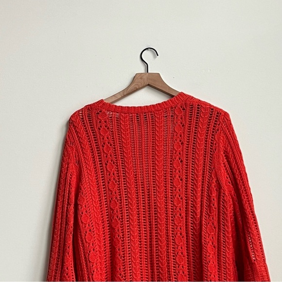 Talbots Open Stitch V-Neck Button Down Pima Cotton Cable Knit Cardigan pointelle - Picture 10 of 11